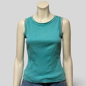 Glima Sleeveless Tank Top Turquoise Rolled Trim Size Medium